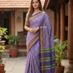 Cotton Cheqs saree(blue+white)