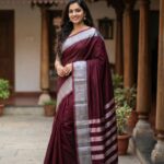 Maroon 100% Cotton Silver Saree For Women