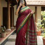 Maroon Cotton Small Elephant Border  Saree For Women