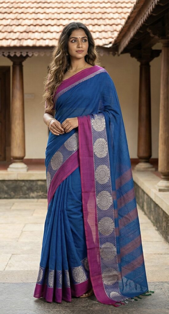 Blue Dollar Border Pure Narayanpet 100% Cotton Saree For Women