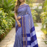 Ilkal saree blue+ white cheqs saree
