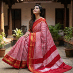 Ilkal silk saree red + white