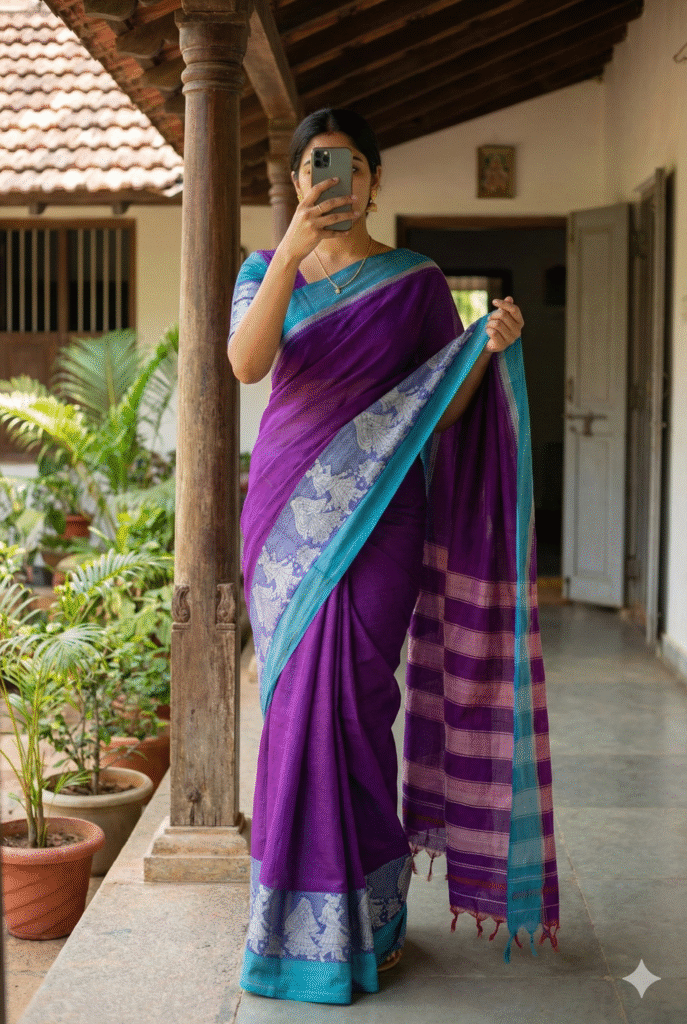 Maroon Pure Cotton Agni Border Saree For Women