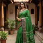 Mehendi Green Pure Cotton Peocock Border Saree For Women