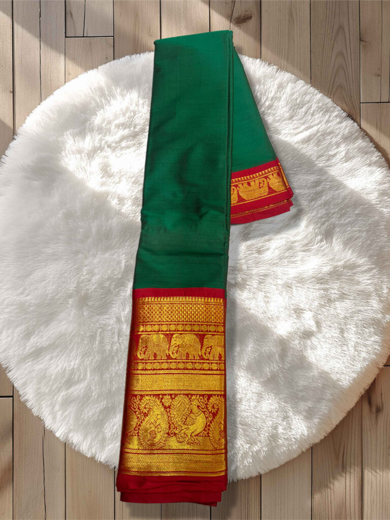 Green Rich Pallu Big Border Pure Narayanpet 100% Cotton  Saree For Women