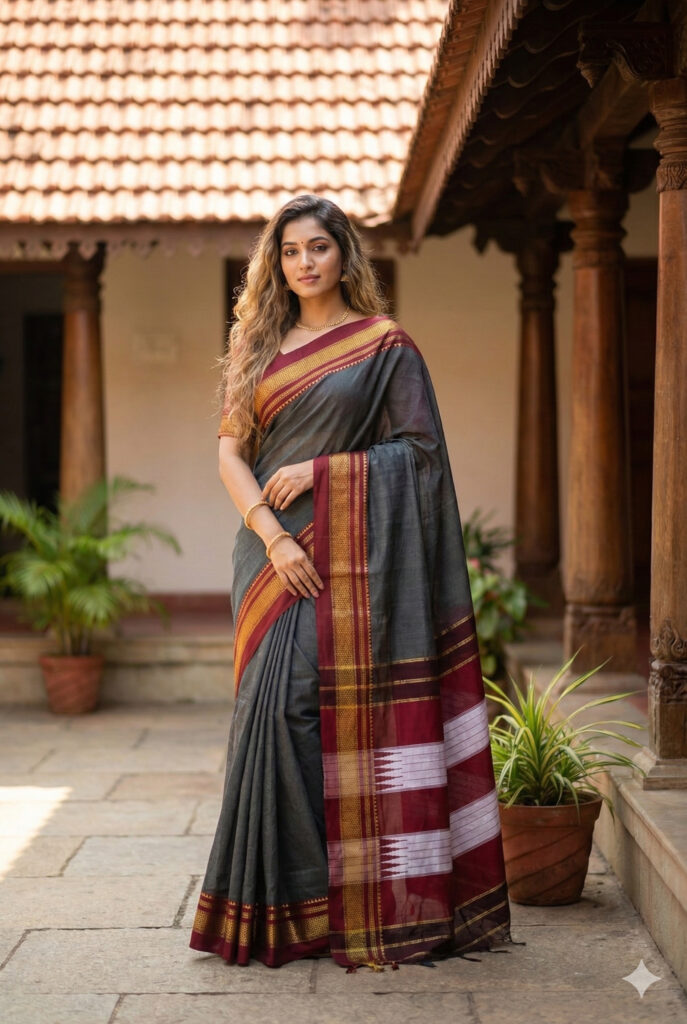 GreyToop Ilkal With Silk Pallu Saree For Women