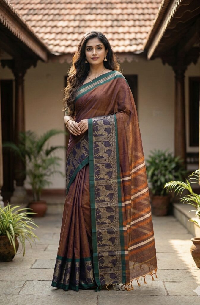 NARAYNPET MAHARAJA BORDERED COTTON SAREE 100%