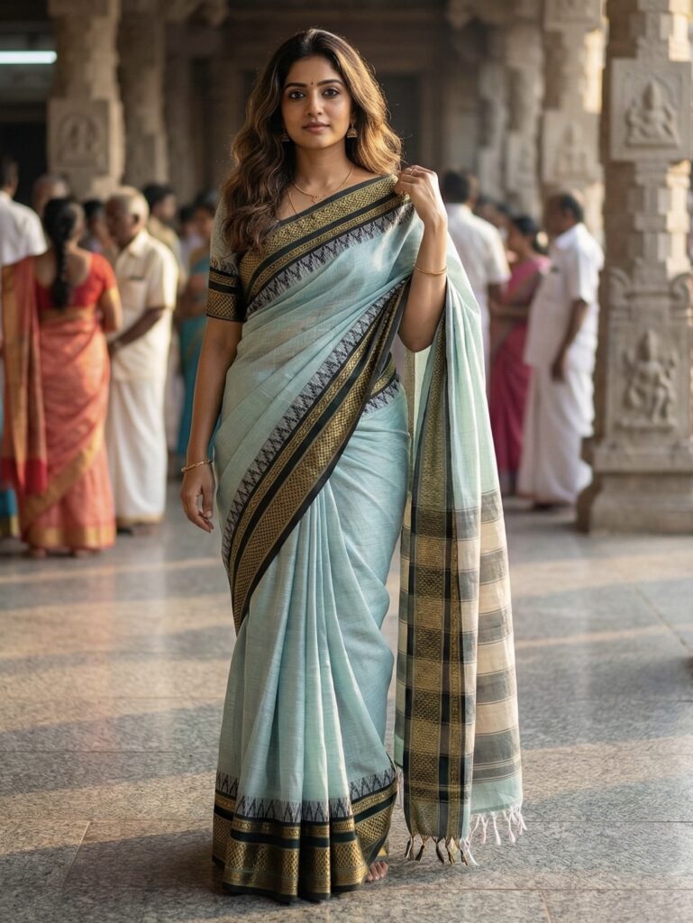 TEMPLE BORDER NARAYANPET SAREE 100%