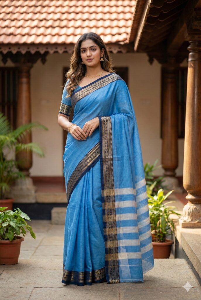 NARAYANPET SKY-BLUE SMALL BORDER